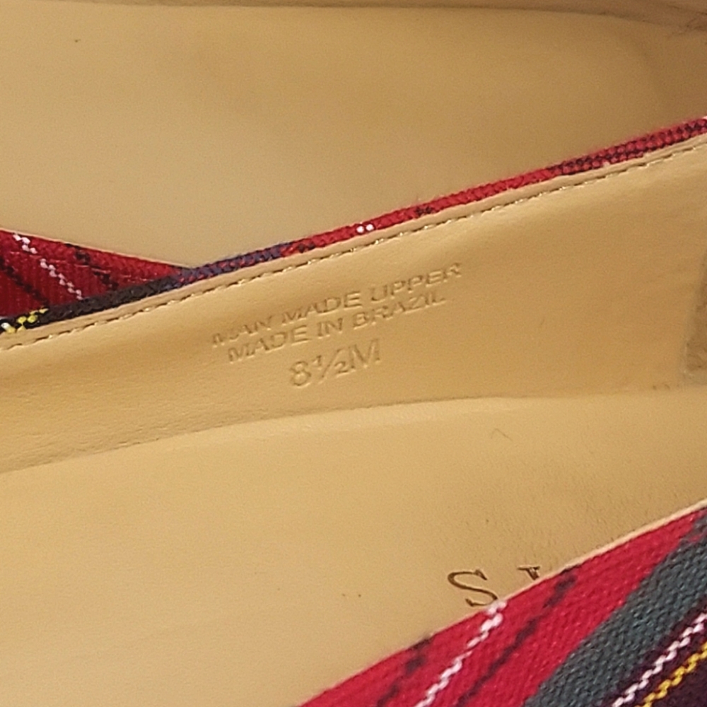 Talbots Edison Tartan Plaid Faux Fur Pom Pom Flats 8.5 - Picture 9 of 15